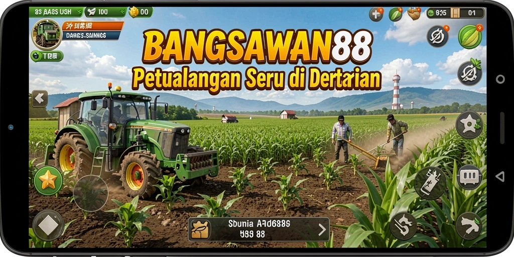 Tampilan utama BANGSAWAN88 menampilkan ladang subur yang siap panen.