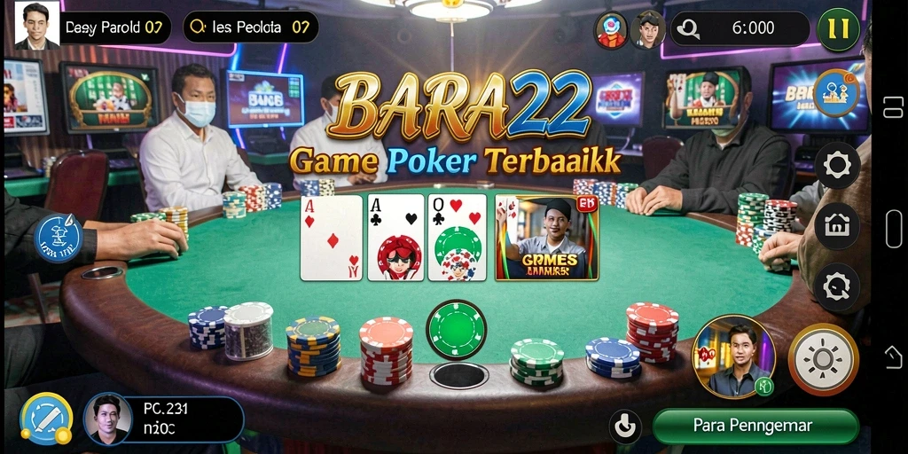 Tampilan gameplay BARA22 yang menarik dan penuh aksi poker.