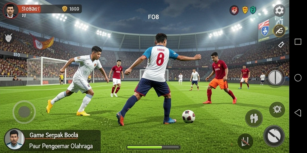 Gameplay seru dan mendebarkan dalam FO8 yang menampilkan aksi sepak bola.