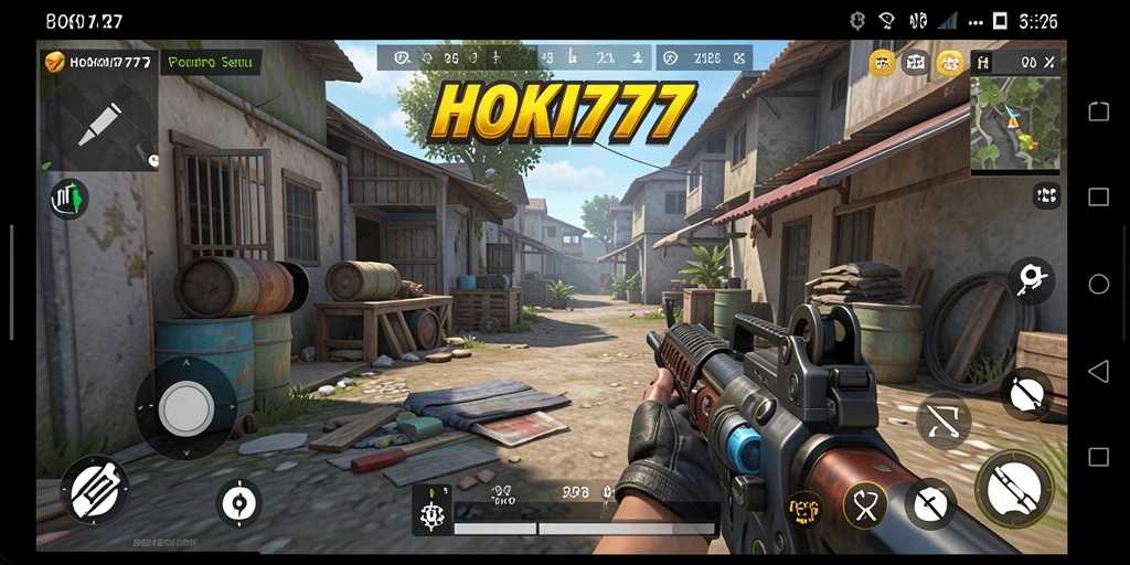 Tampilan gameplay dari HOKI777 dengan aksi seru di medan pertempuran.