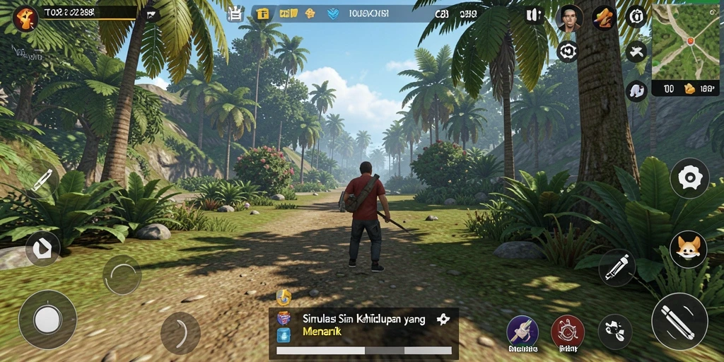 Screenshot gameplay TO288 menunjukkan karakter dalam simulasi kehidupan.